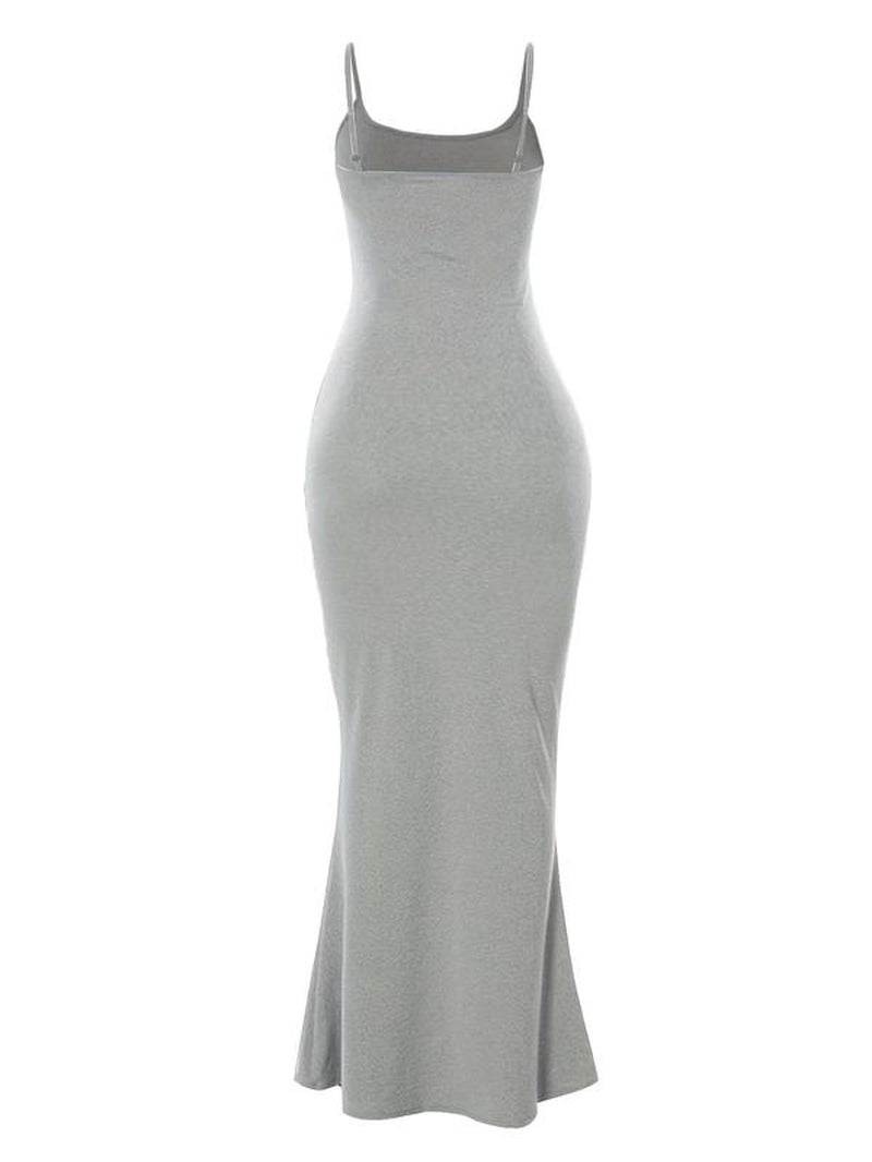 Women'S Mermaid Hem Maxi Cami Dress, Solid Sleeveless Spaghetti Strap Long Bodycon Dress for Summer Party Holiday, Ladies Clothes